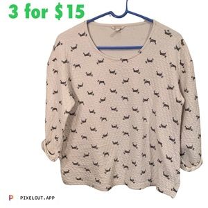 3 for $15 💥 Sonoma Medium Boston Terrier Dog Print Cream 3/4 Sleeve Quilted Top